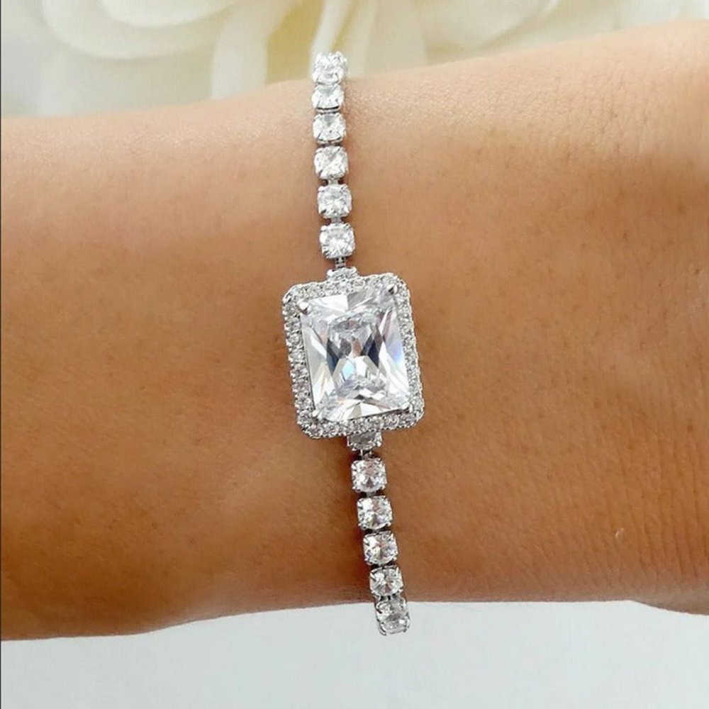 14K White Gold 2ct Square Diamond Tennis Bracelet Jewelry 14 Karat Silver 7" NEW